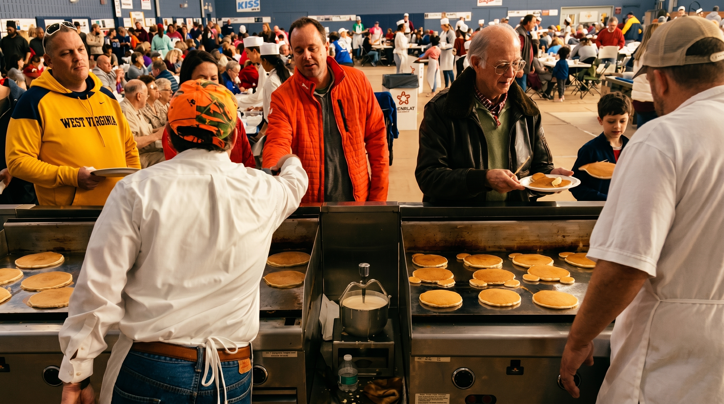 Kiwanis Annual Community Pancake Day — families and volunteers at Jim Barnett Park